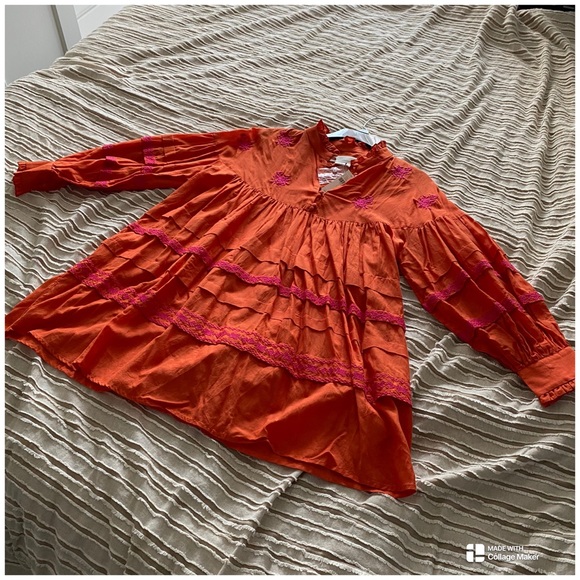 Anthropologie Jacqueline Orange Embroidery Tunic Top Size XL - Picture 5 of 16
